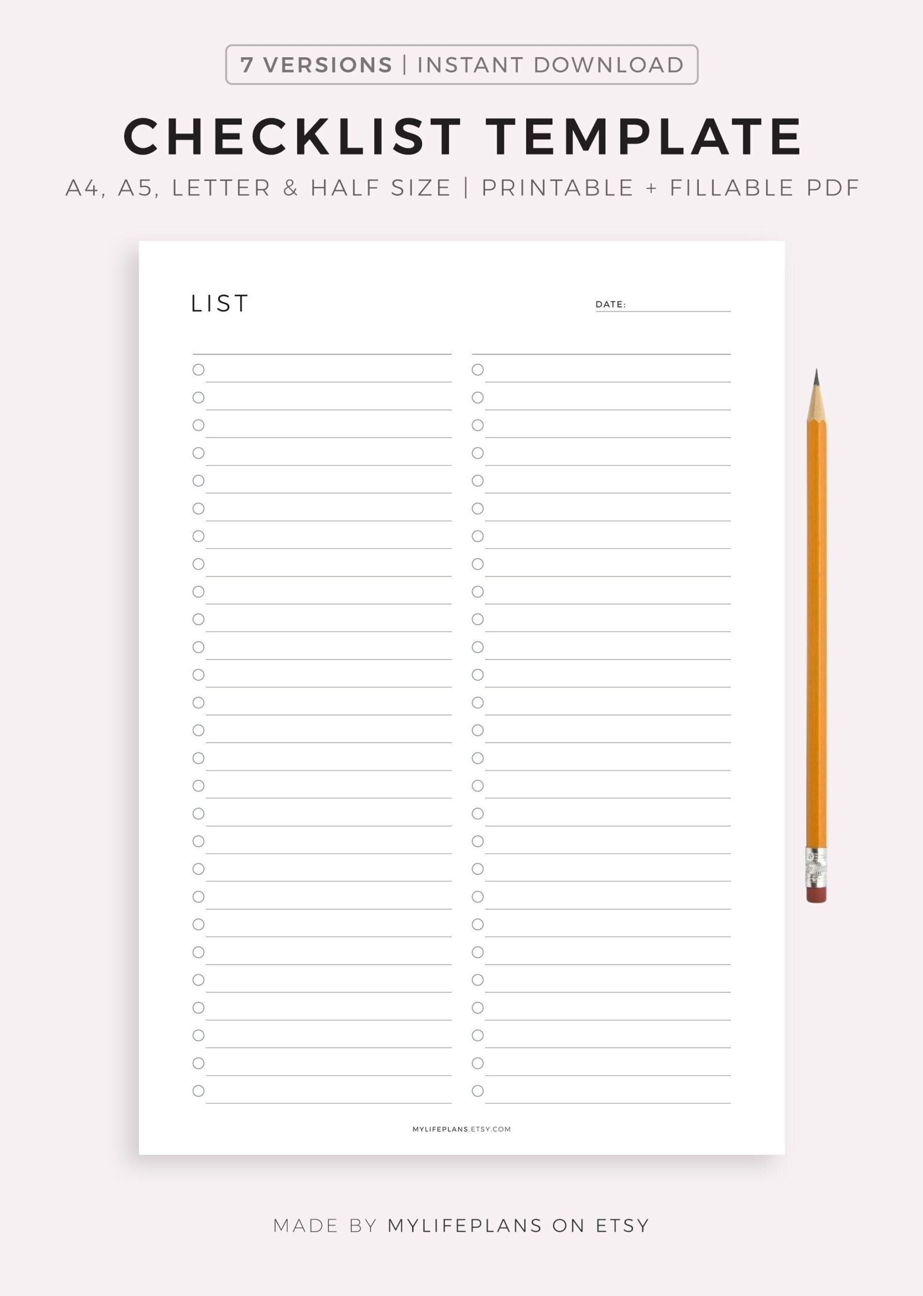 Free Printable Blank Checklist