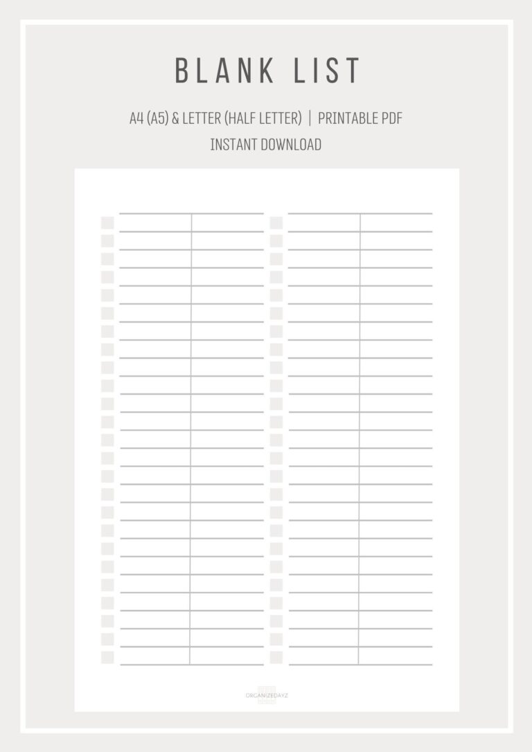 Blank List Simple List Template Printable List Digital List Two Divided Columns A4 And Letter Size Printable PDF Etsy