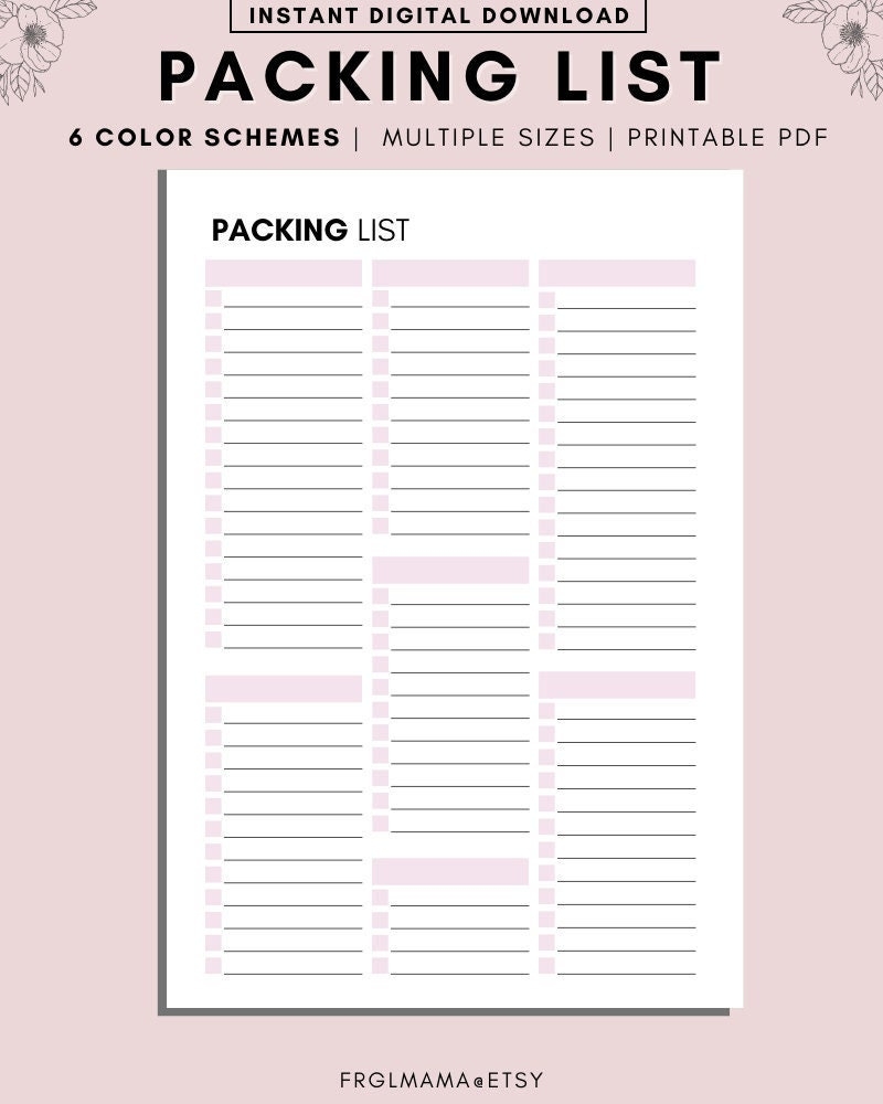 Pack List Template