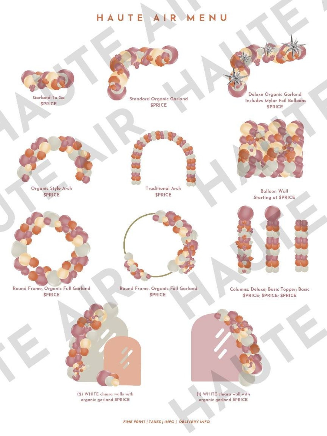 Boho Balloon Pricing Menu Canva Template Download Balloon Columns Chiara Wall Etsy