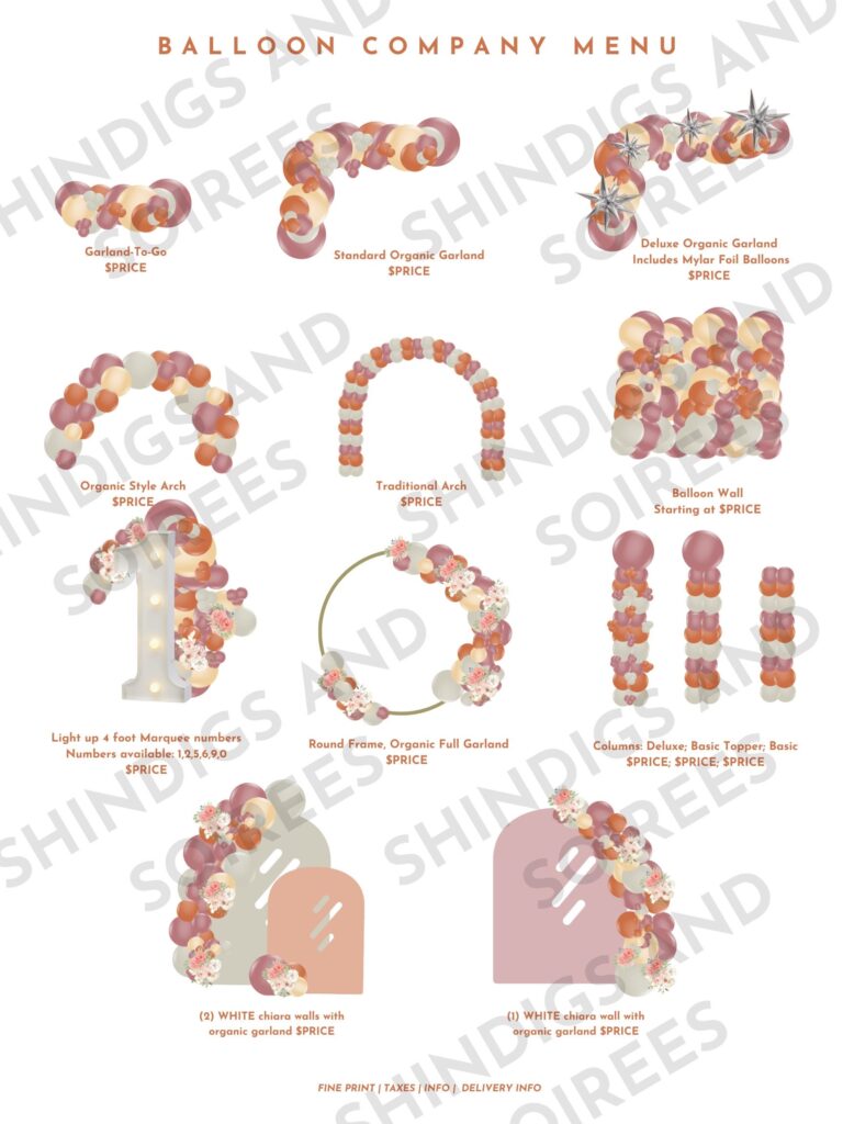 Boho Balloon Pricing Menu Canva Template Download With Marquee Numbers Etsy