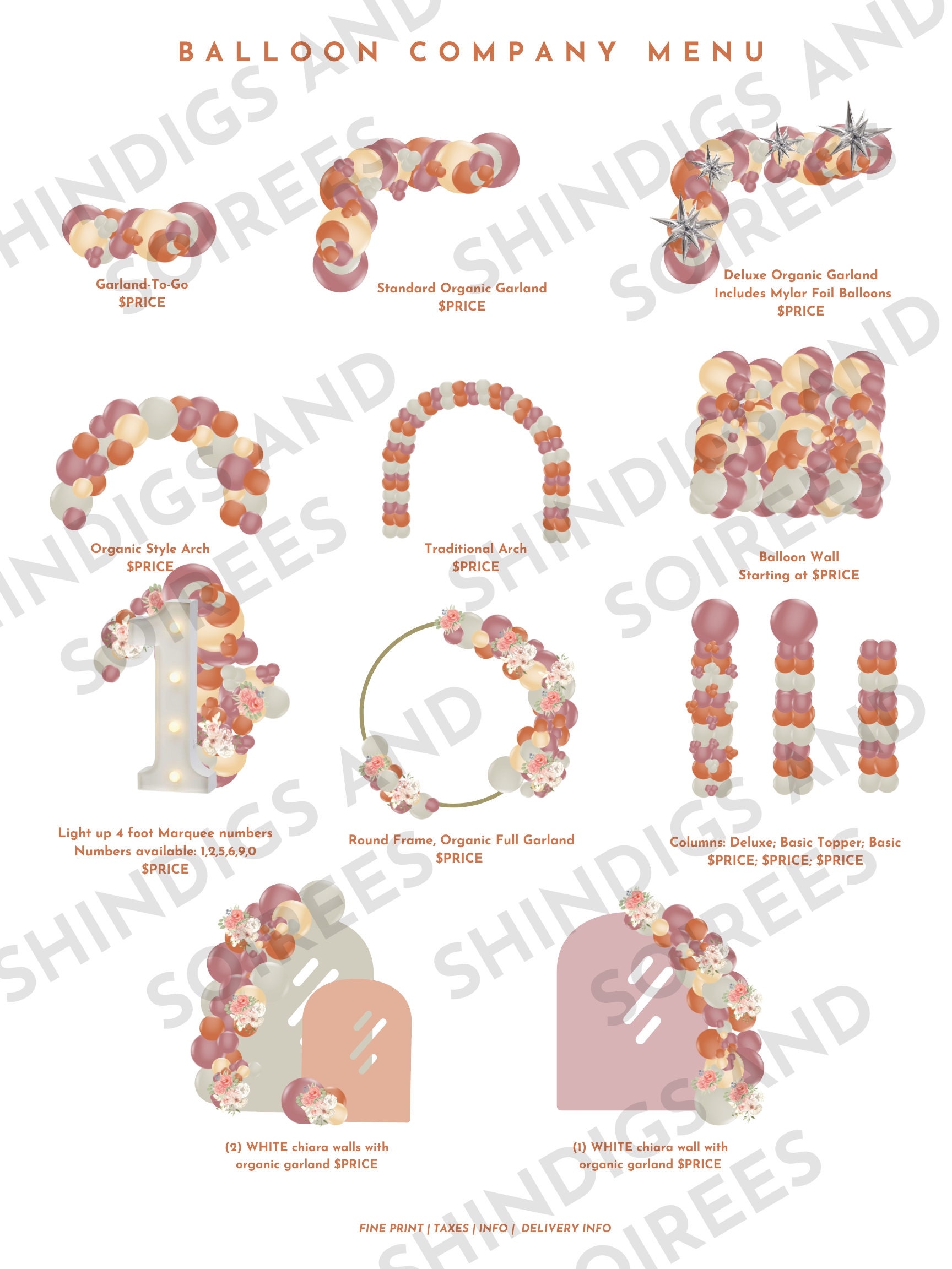 Boho Balloon Pricing Menu Canva Template Download With Marquee Numbers Etsy