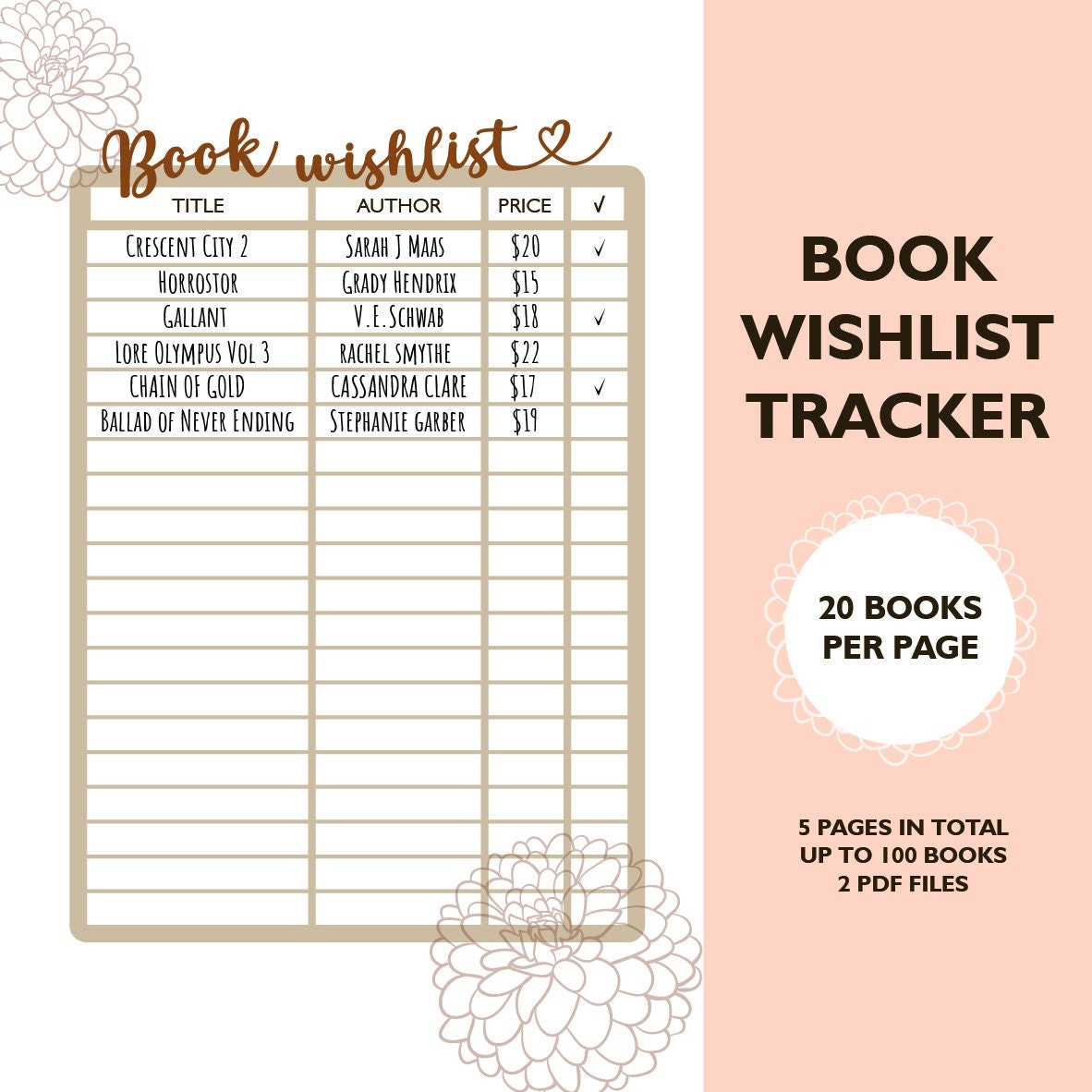 Book Wishlist Printable Reading List Instant Digital Download Book Wishlist Printable Reading List Instant Digital Download