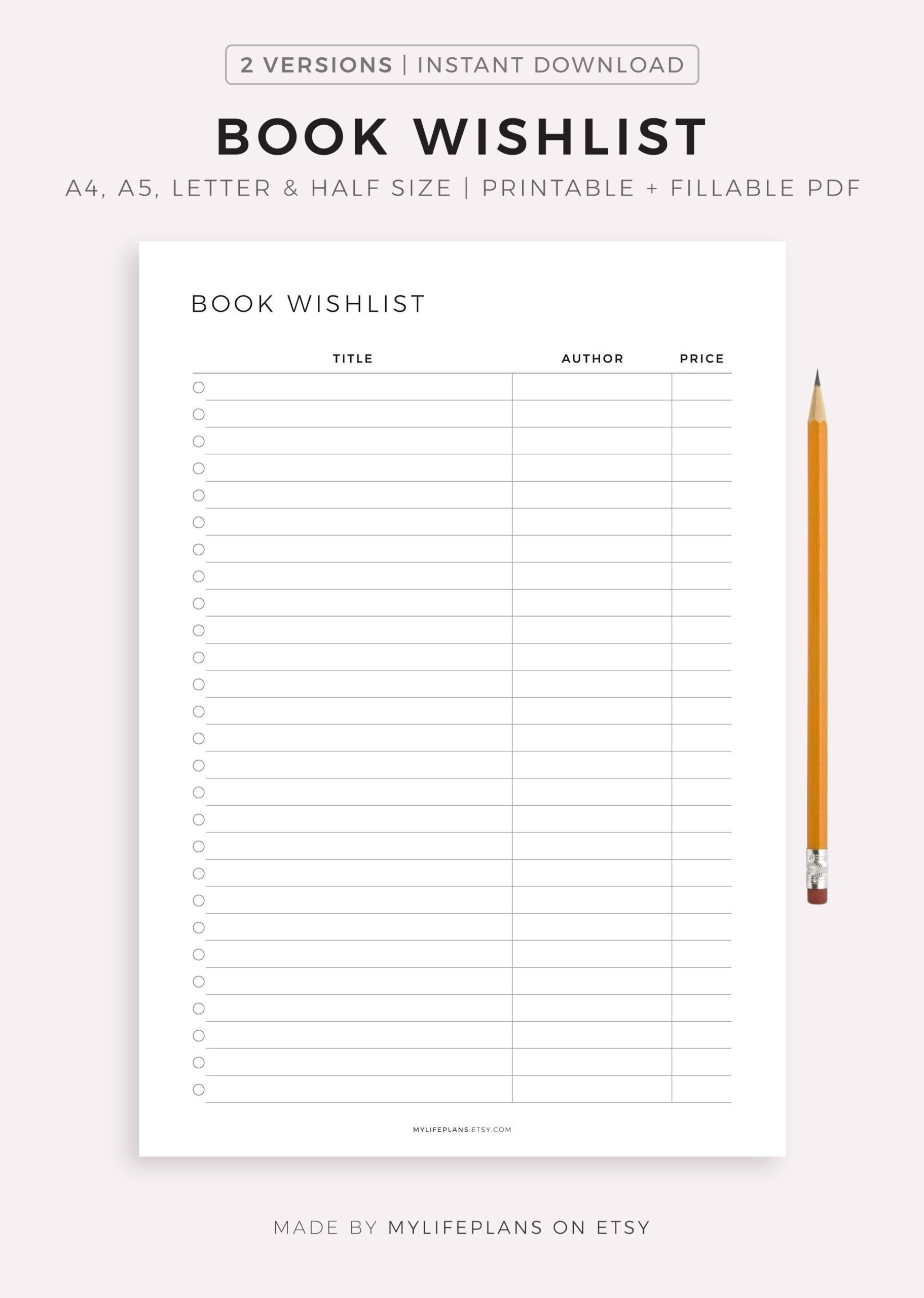 Book Wishlist Printable Template Book Shopping Wishlist Gift For Book Wishlist Printable Template Book Shopping Wishlist Gift For