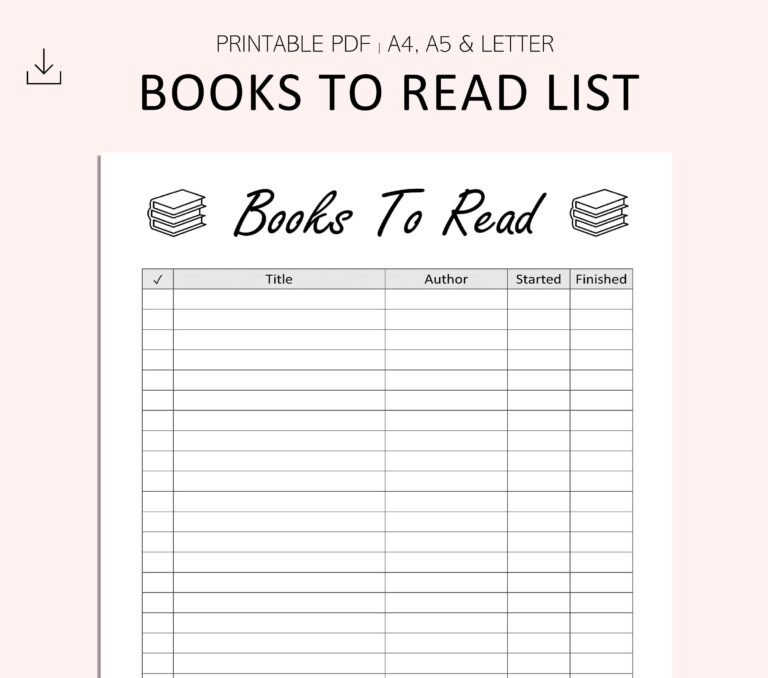 Books To Read List Book Reading Tracker Printable Book List 