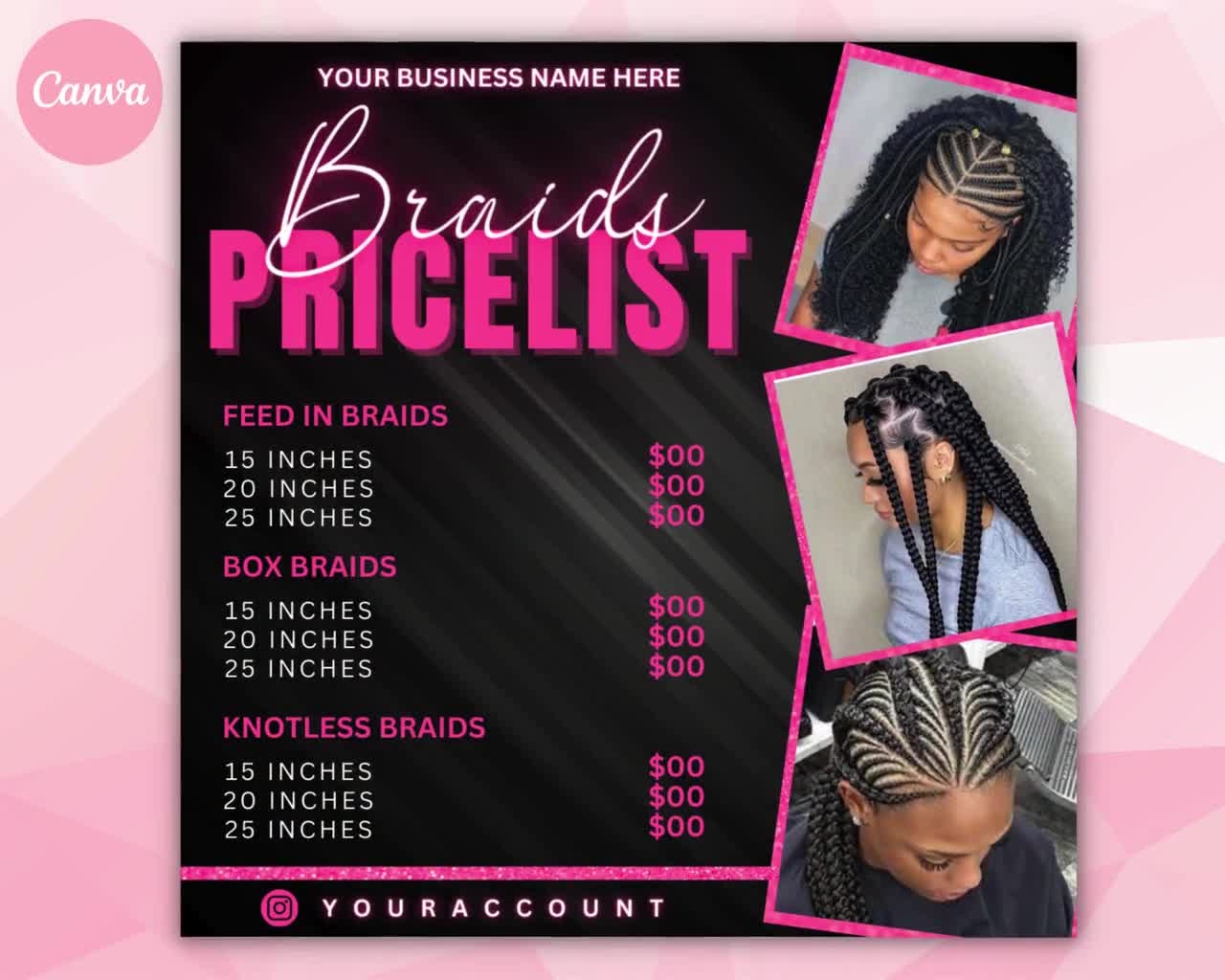 Braids Price List Flyer Templates Beauty Salon Hair Stylist 