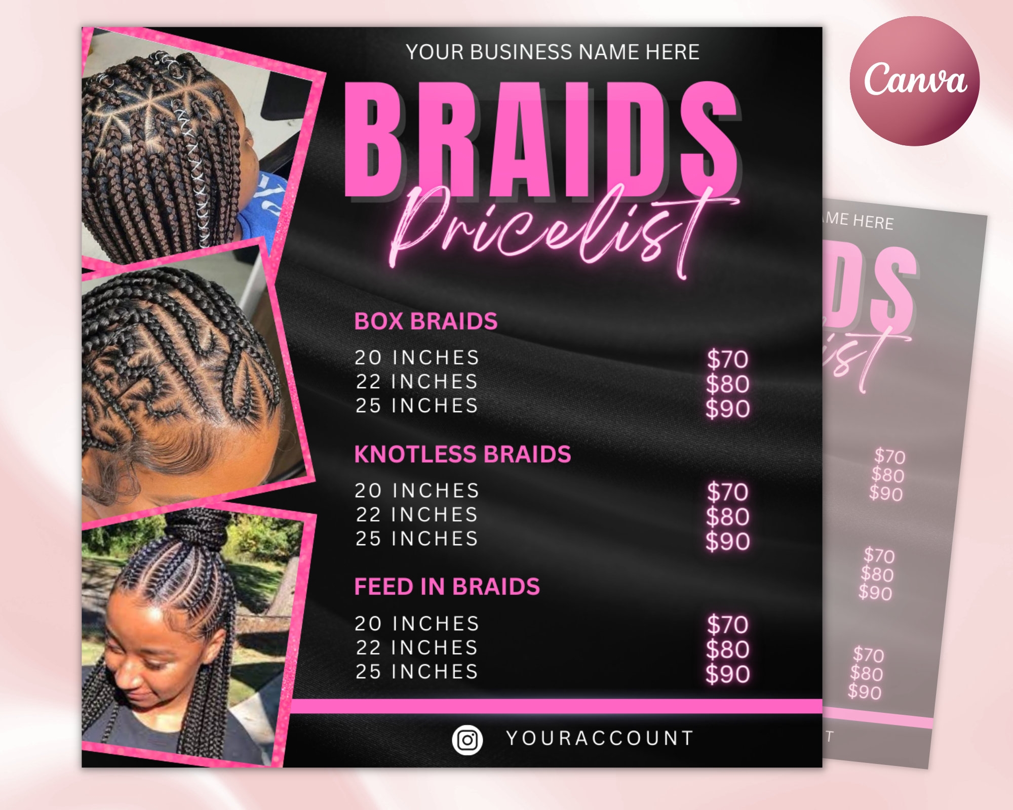 Braids Price List Flyer Templates Beauty Salon Hair Stylist 