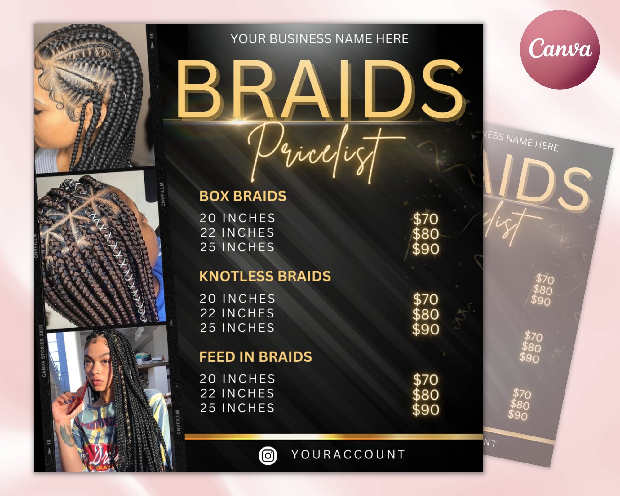 Braids Price List Flyer Templates Beauty Salon Hair Stylist 