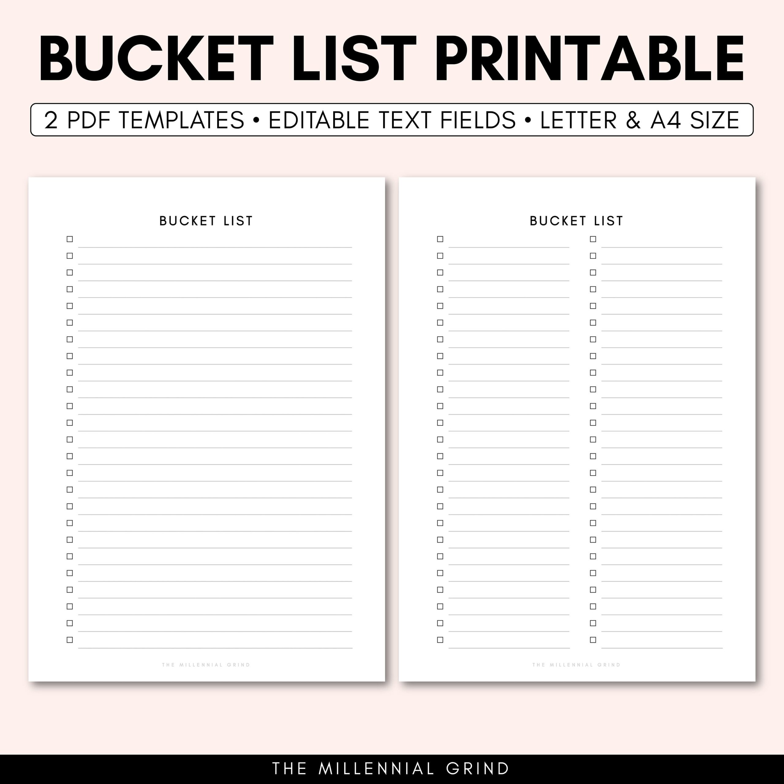 Bucket List Printable Bucket List Printable Insert Bucket List Editable PDF Bucket List Planner Insert Bucket List Template Etsy