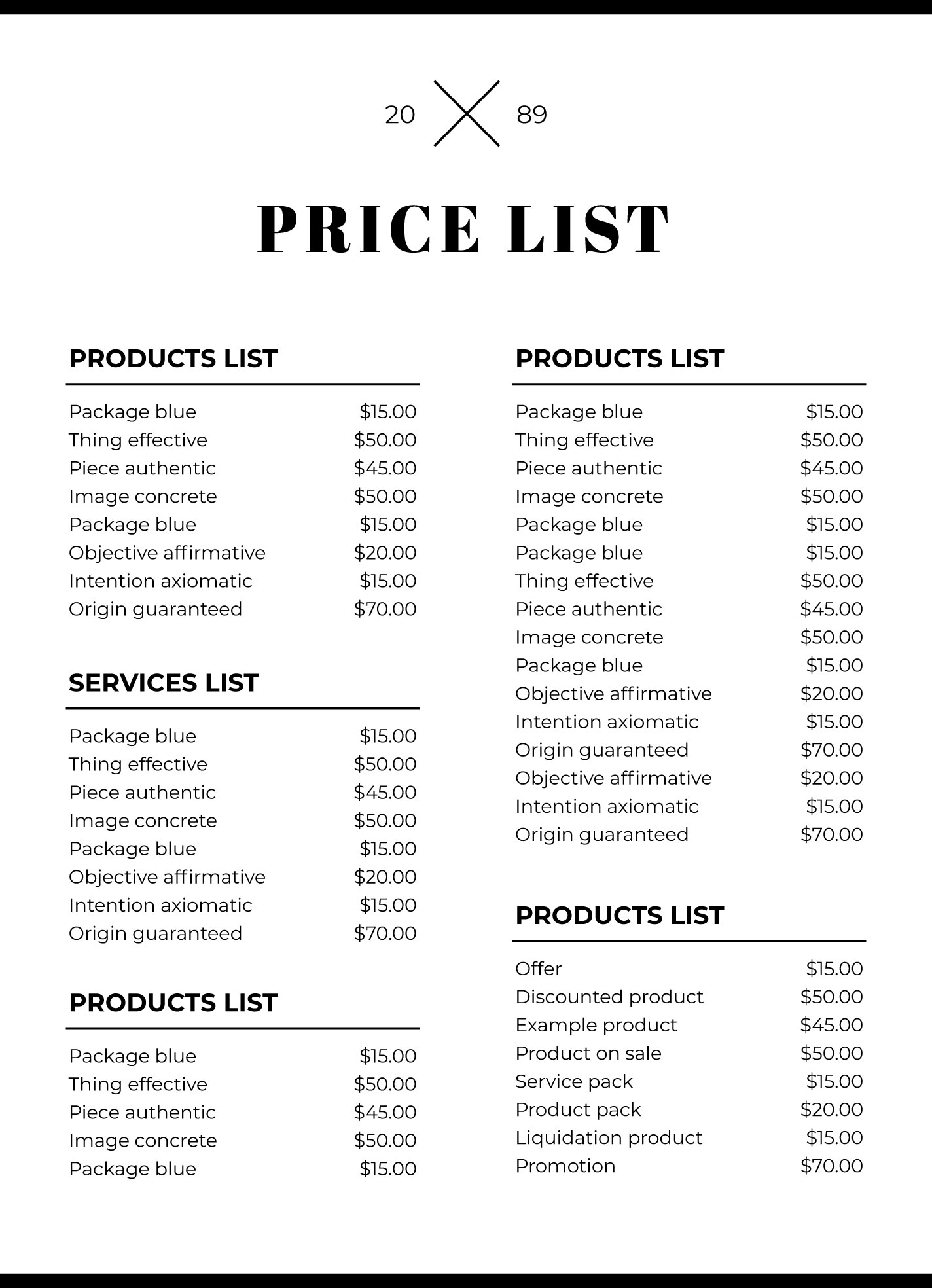 Business Price List Free Google Docs Template Gdoc io