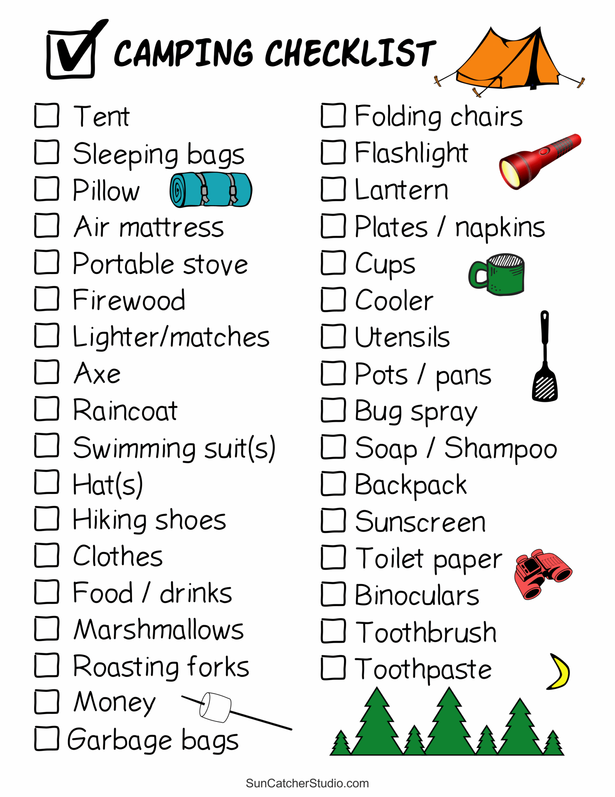 Camping Checklist Camping Essentials U0026 Meals Free Printables Monograms Design Tools Patterns U0026 DIY Projects