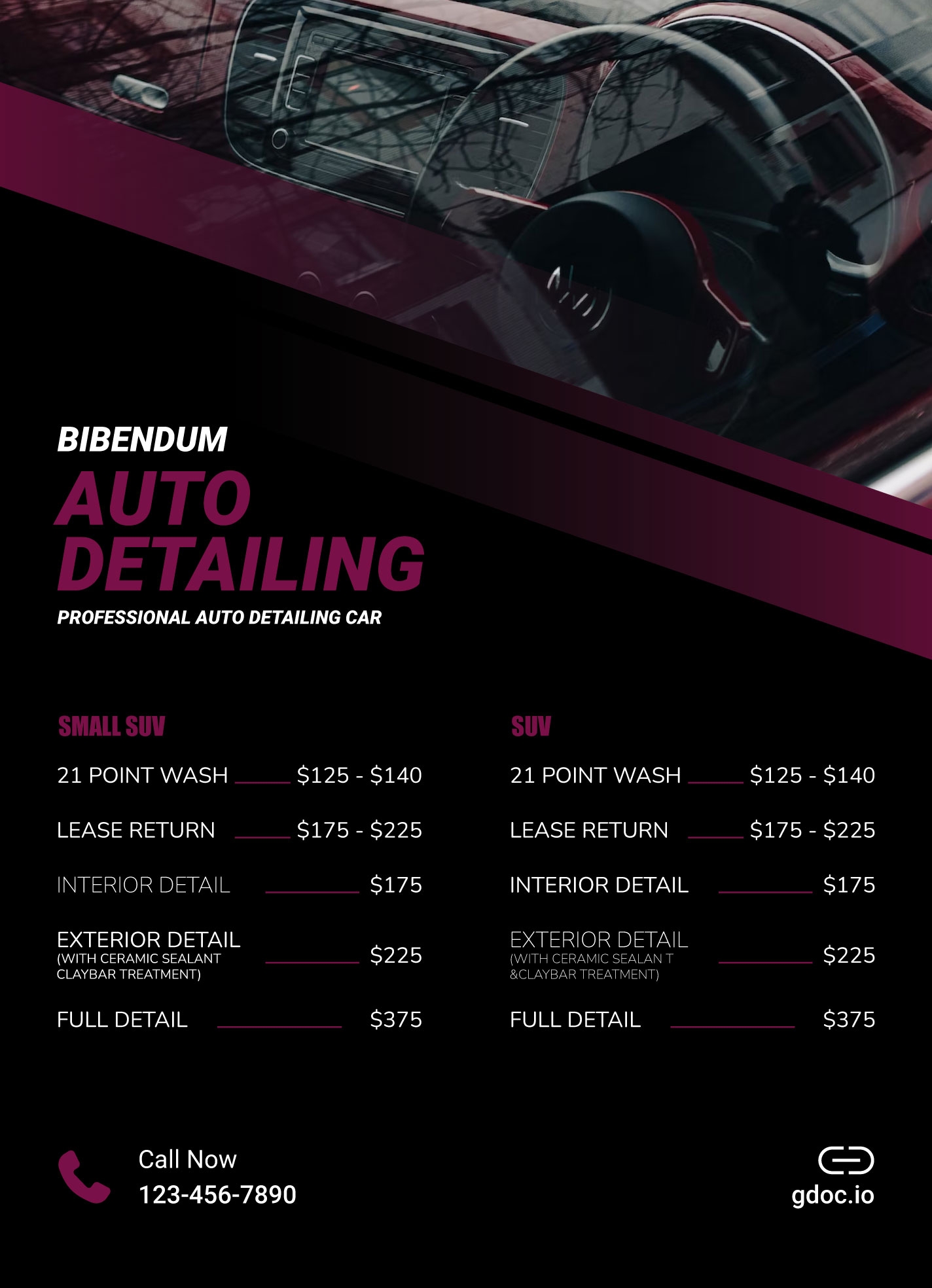 Car Detailing Price List Free Google Docs Template Gdoc io
