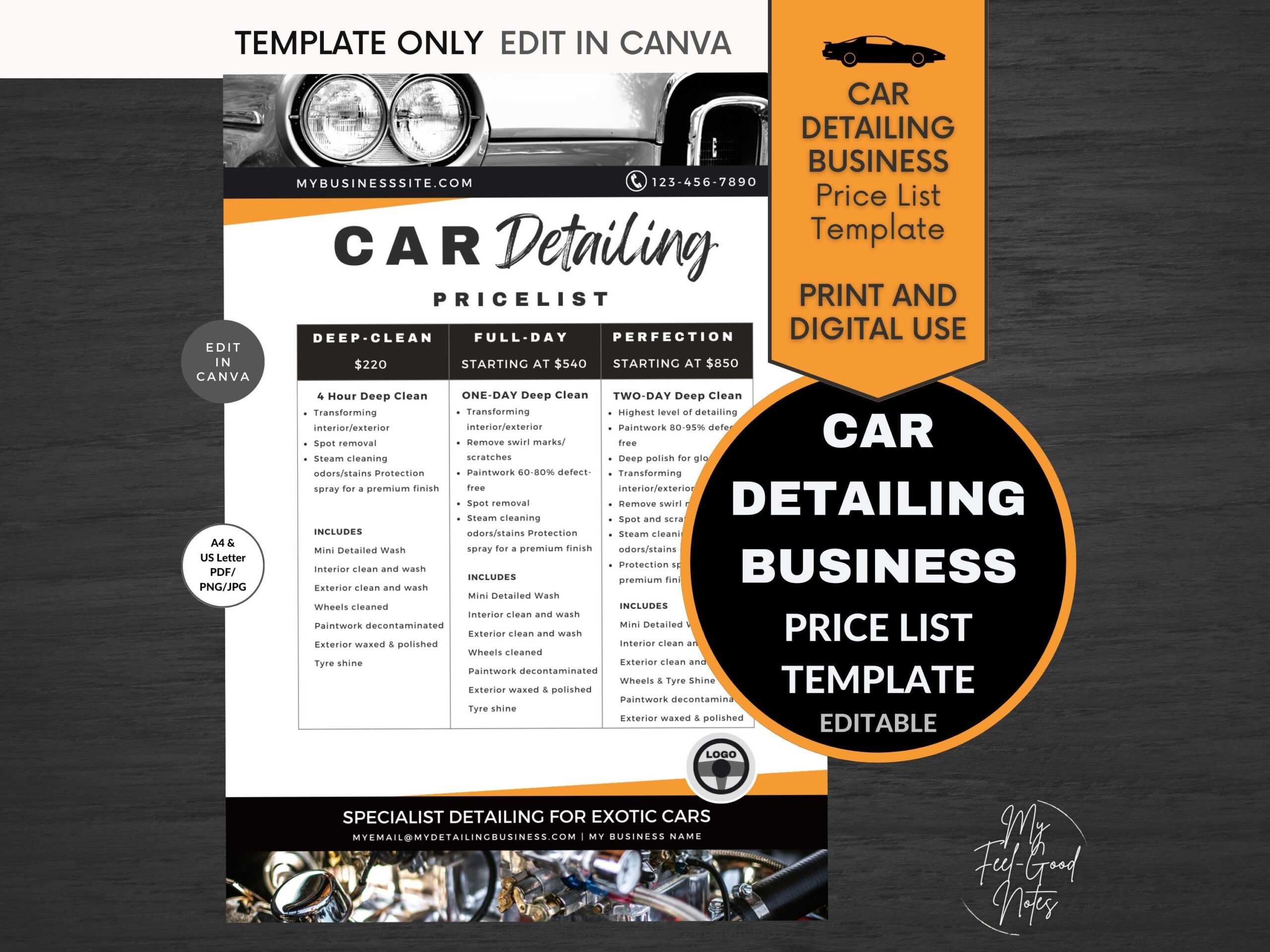 Car Detailing Price List Template Business Editable Pricing Canva Automotive Services Flyer Auto Car Repair Fix Car Wash Silver Yellow Etsy