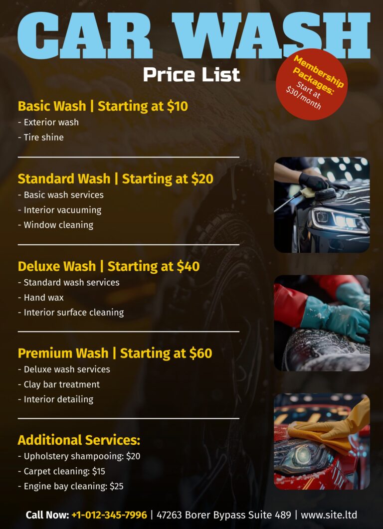 Car Wash Price List Free Google Docs Template Gdoc io
