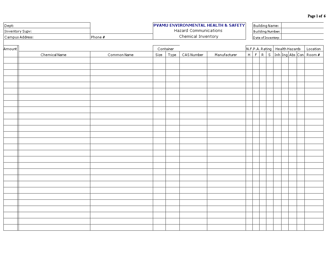 Chemical List Templates At Allbusinesstemplates
