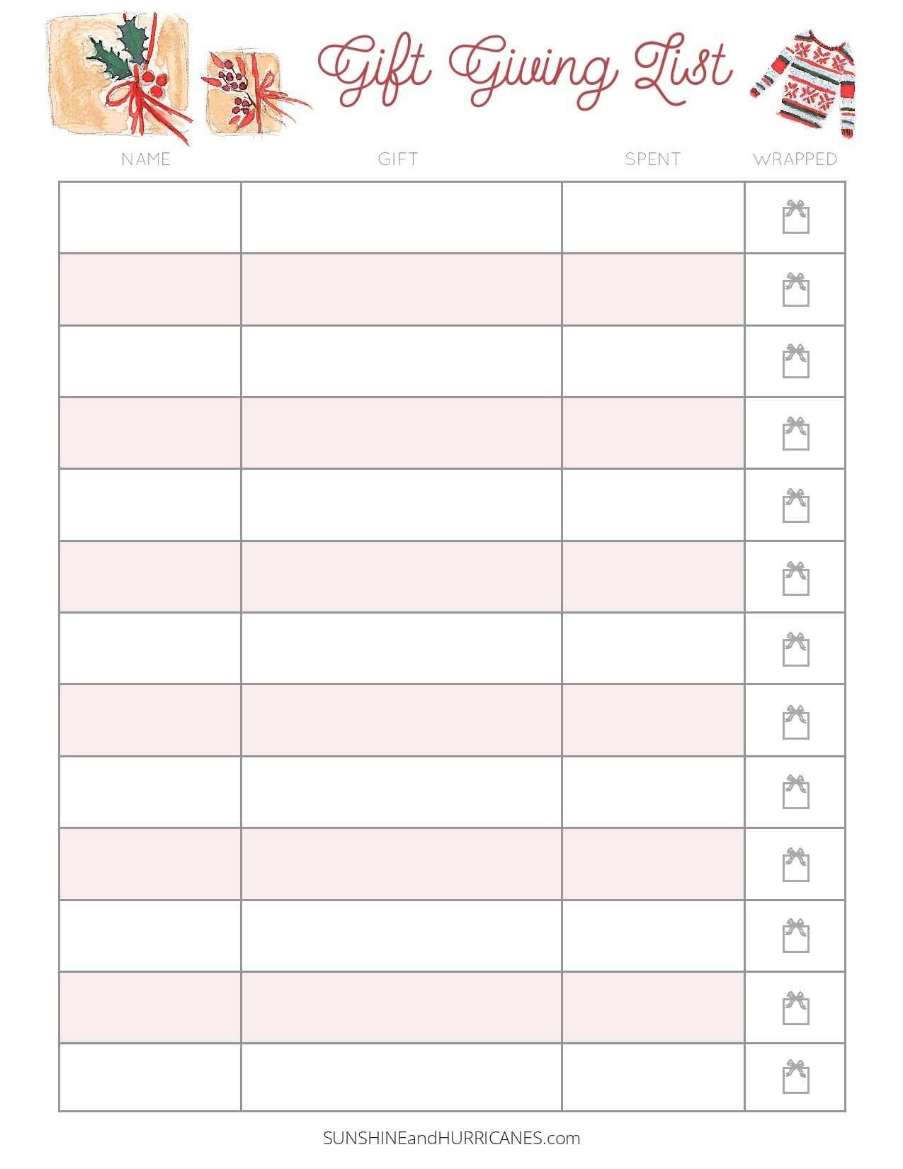Free Printable Christmas Shopping List Template