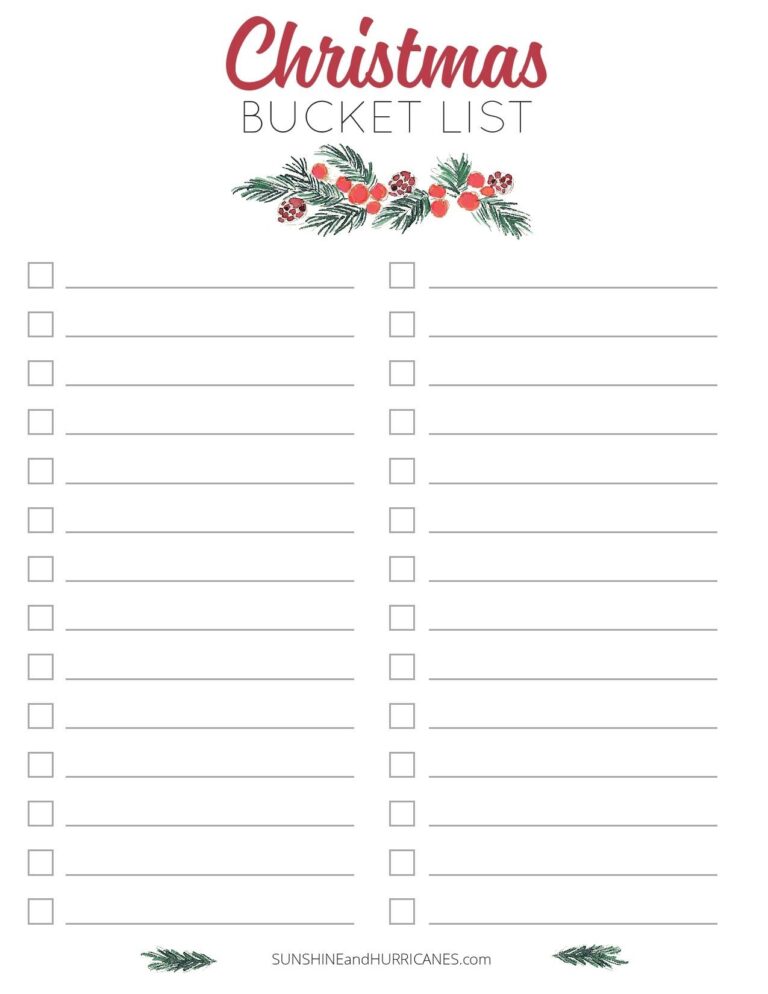 Christmas Bucket List Printable Printable Party Favors