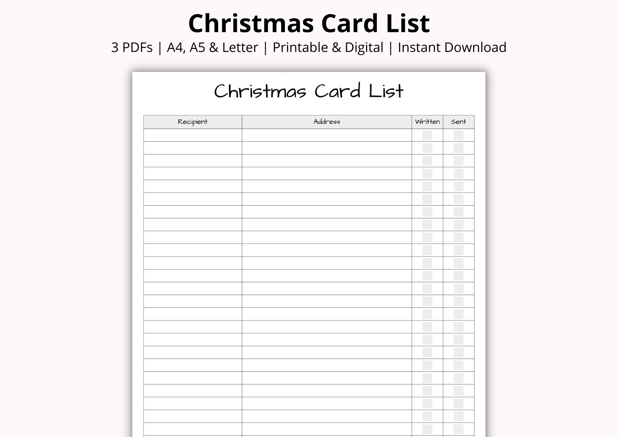 Christmas Card Address List Template