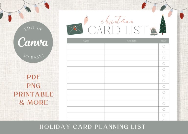 Christmas Card Mailing List Printable Template Holiday Planner Instant Download Editable Canva Christmas Card Checklist Download Etsy