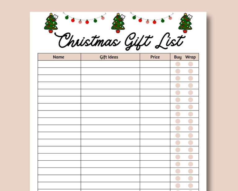 Christmas Gift List Editable Fillable PDF Printable