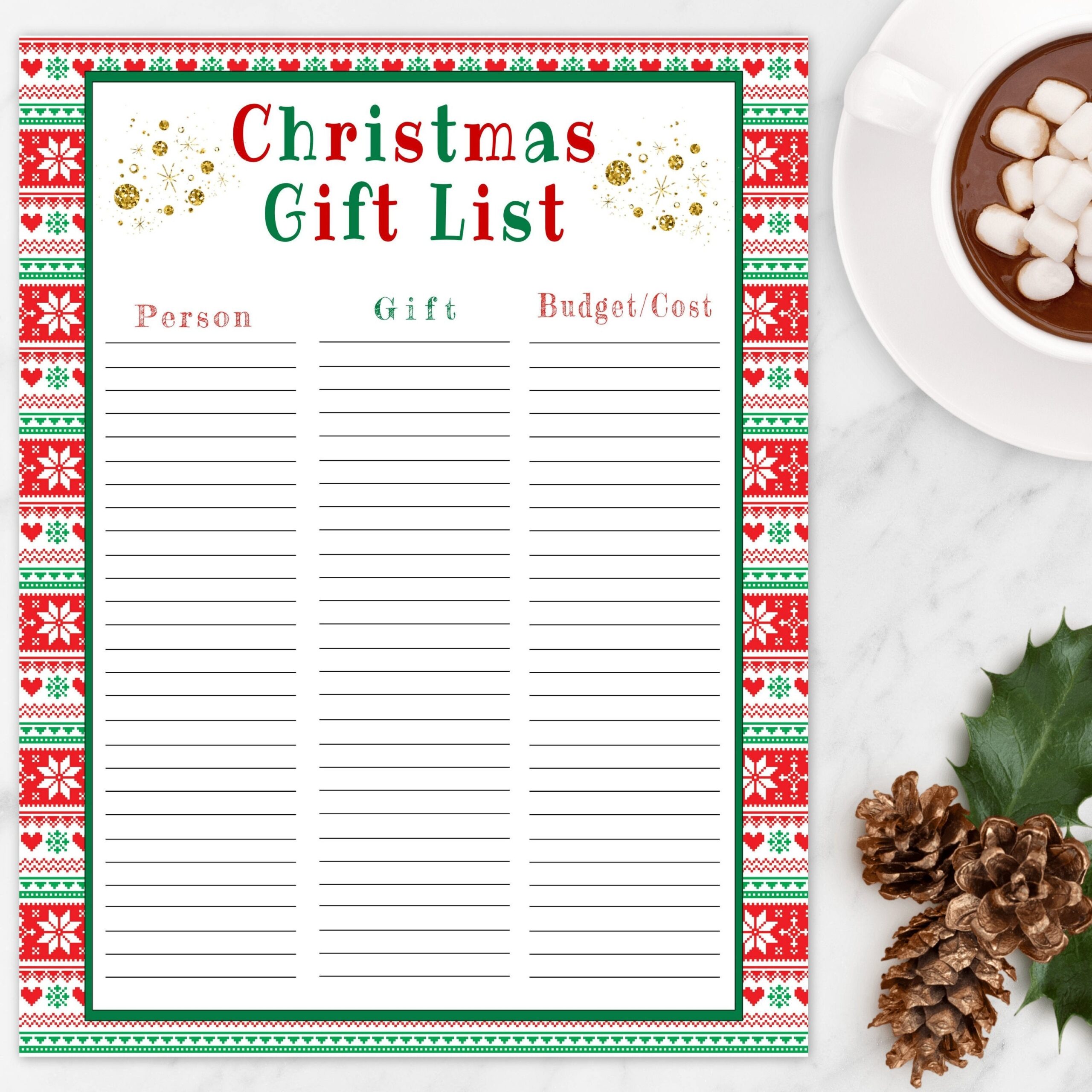 Christmas Gift List Printable Template Editable Holiday Gift List Christmas Gift List Printable Template Editable Holiday Gift List