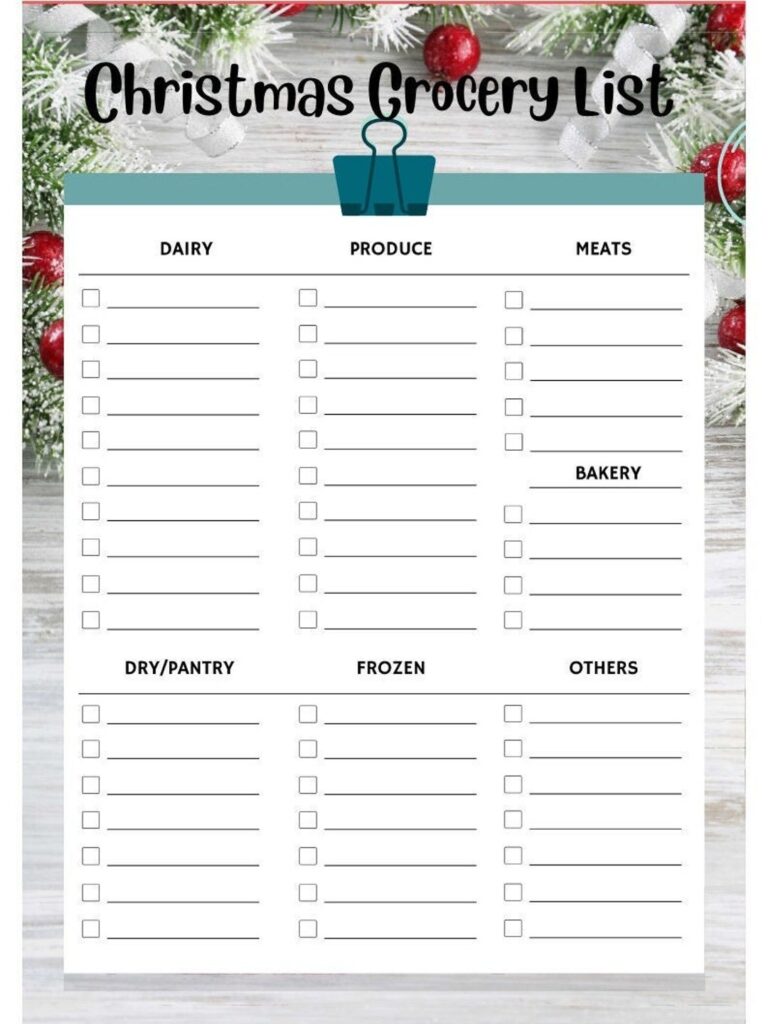 Christmas Grocery List Template Etsy