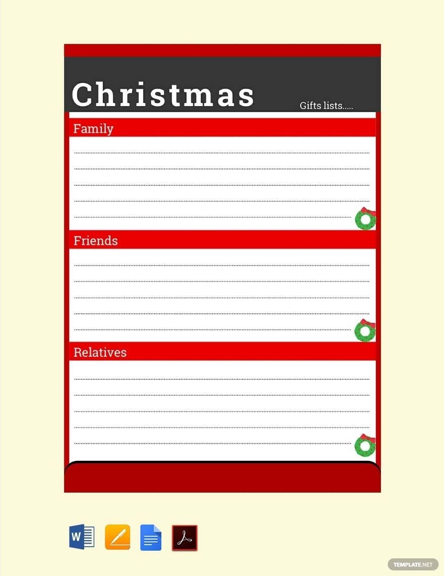 Adopt A Family Wish List Template