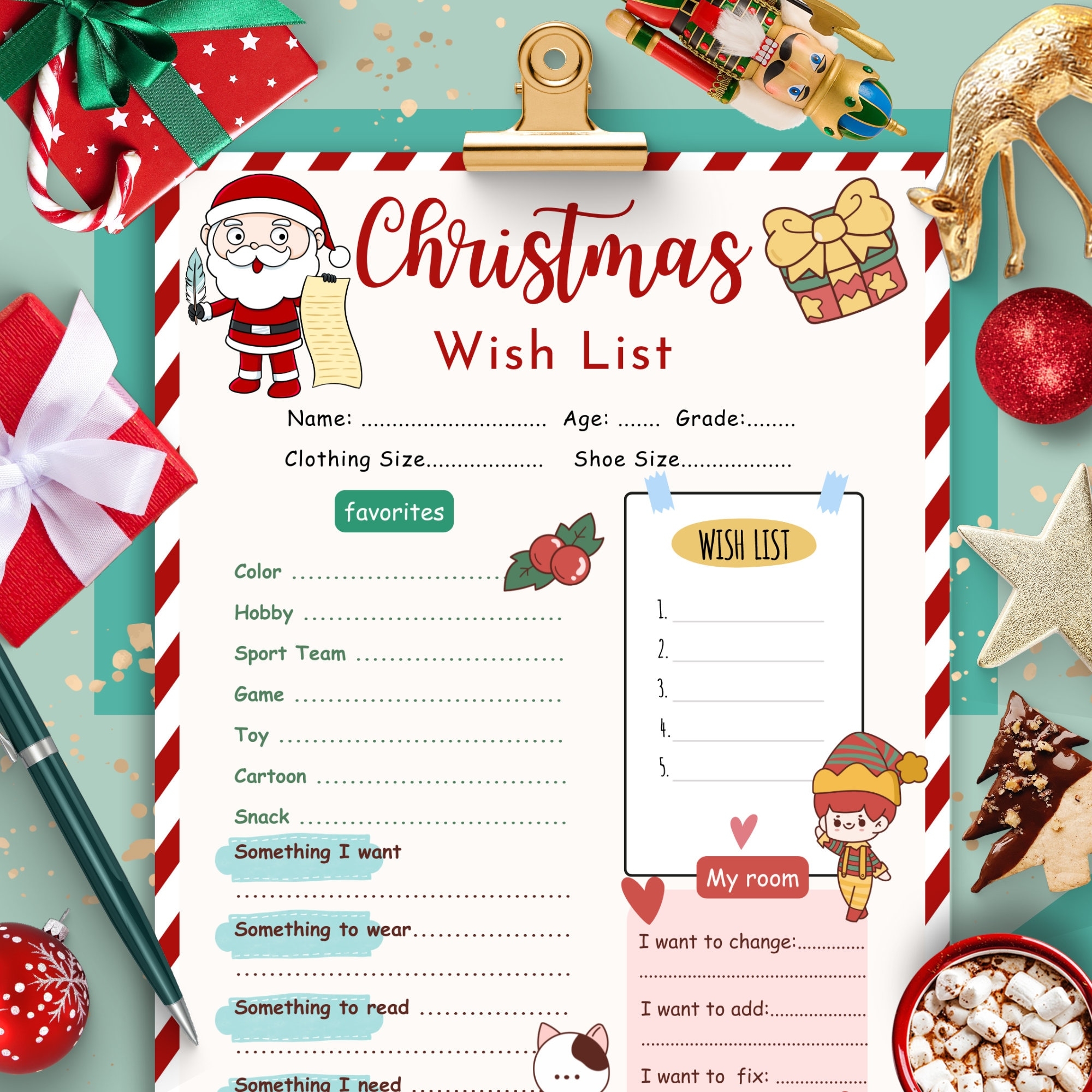 Christmas Wish List Template Kids Christmas Gift List Printable 