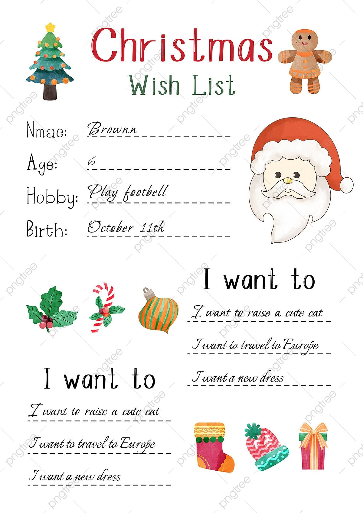 Cute Christmas Wish List Template