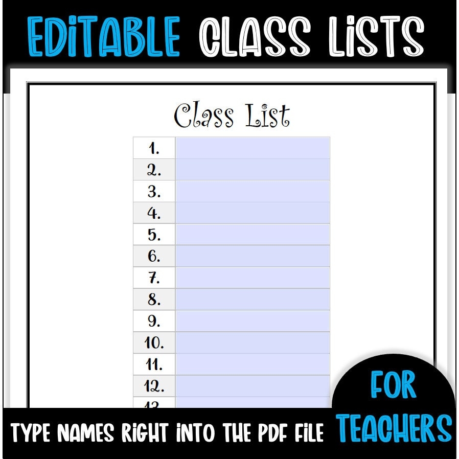 Class List PDF Customizable U0026 Editable For Teachers Etsy