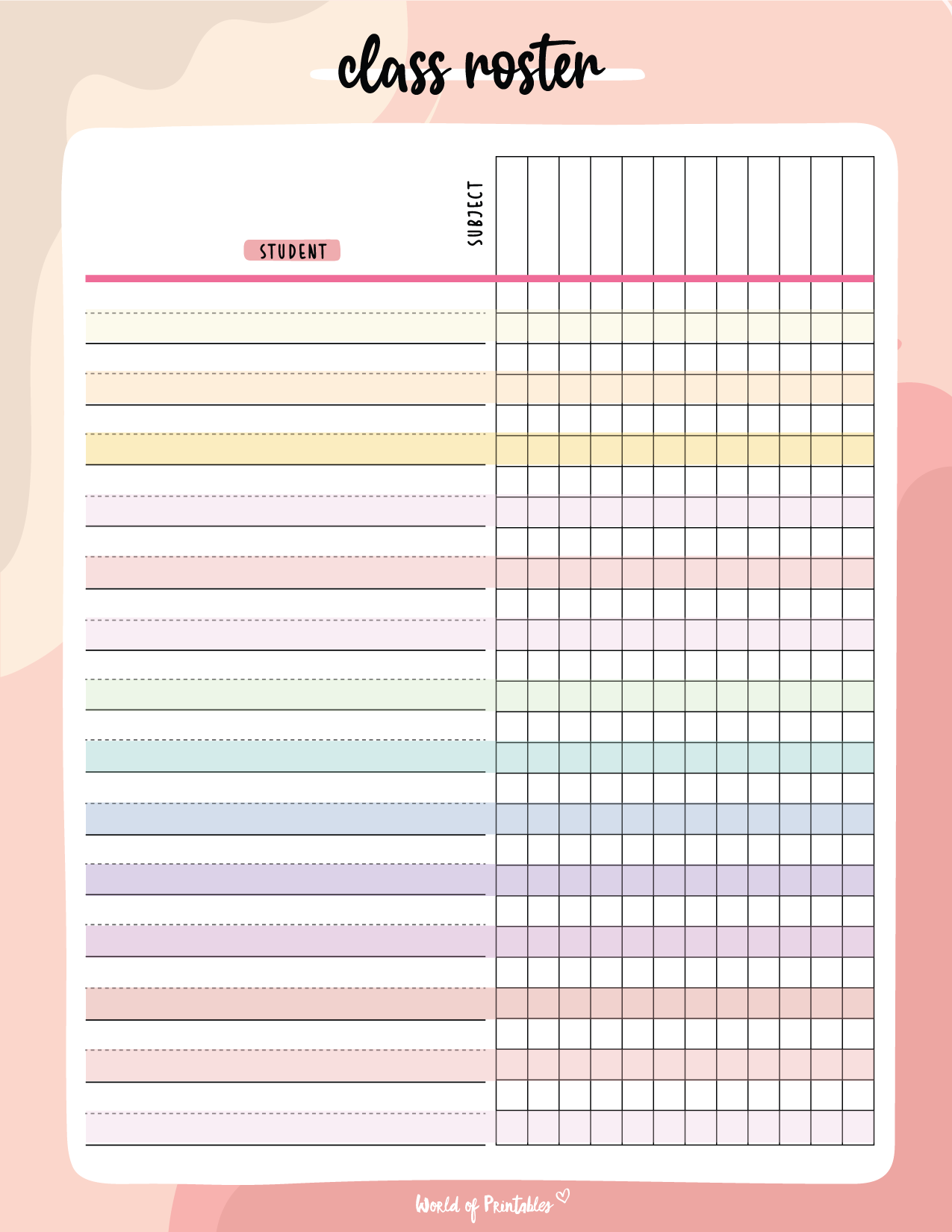 Free Printable Blank Class List