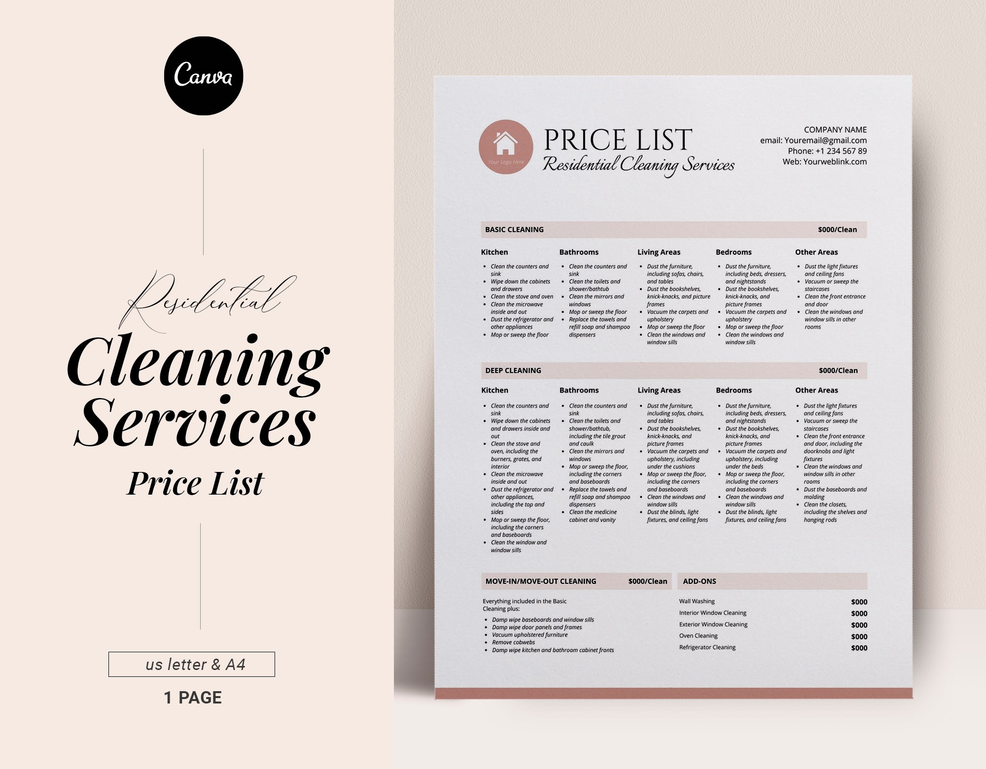 Cleaning Service Pricing List Editable Clean Price List Template 