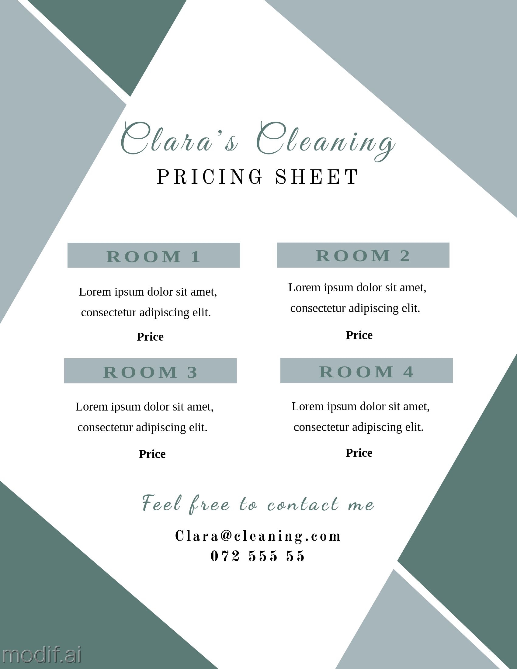 Cleaning Service Pricing Sheet Template Mediamodifier