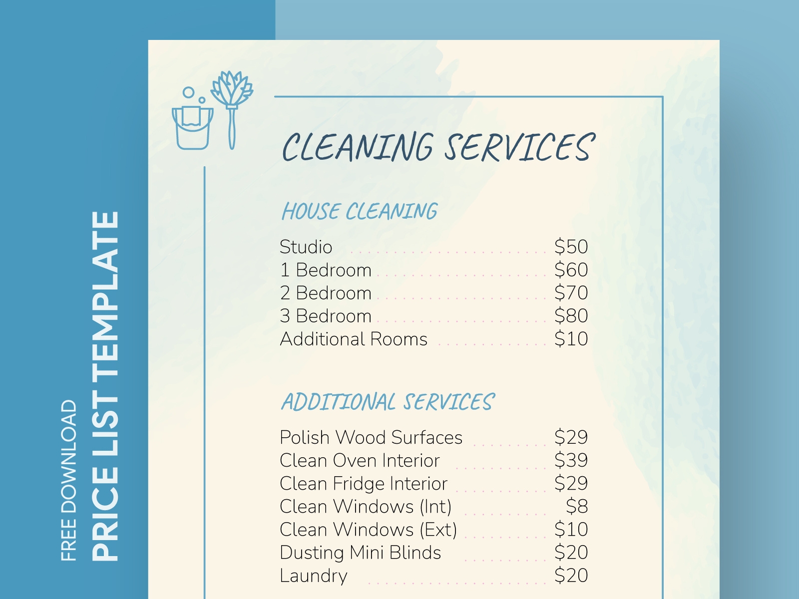 Cleaning Services Price List Free Google Docs Template By Gdoc On 