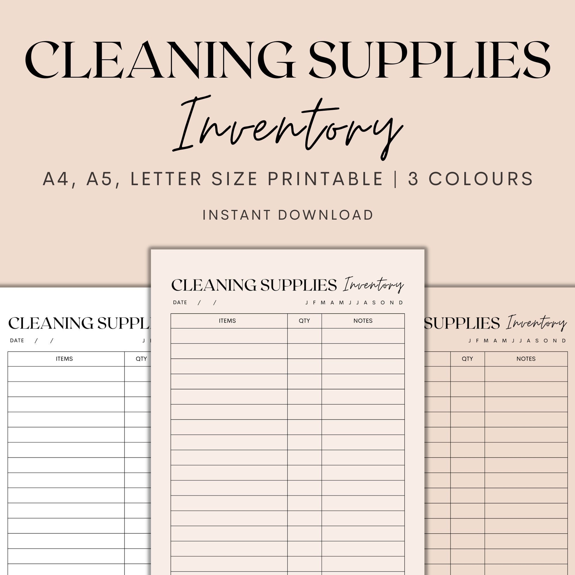 Cleaning Supplies Inventory Printable Cleaning Inventory Chart Home Management Inventory Template Inventory Tracker Instant Download Etsy