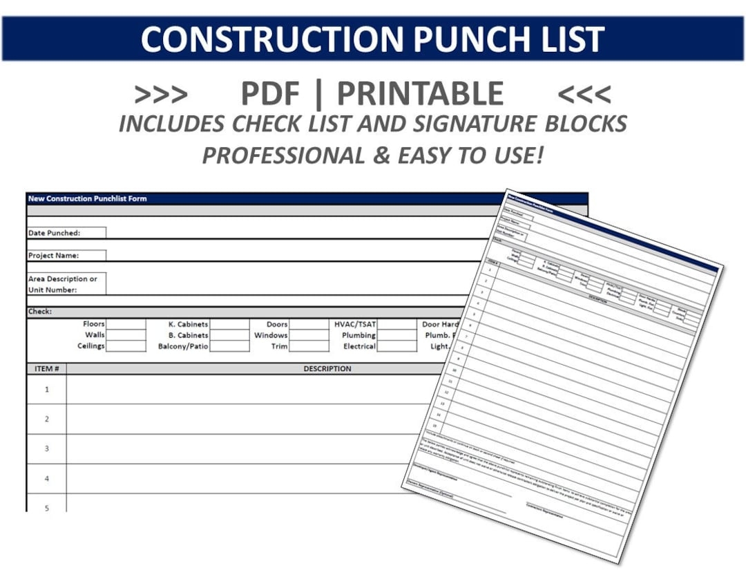 CONSTRUCTION PUNCH LIST Punchlist Construction Completion 