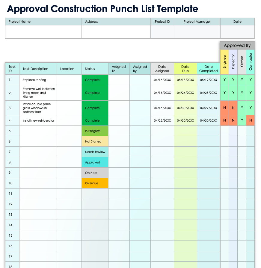 Construction Punch List Templates Free U0026 Customizable Smartsheet