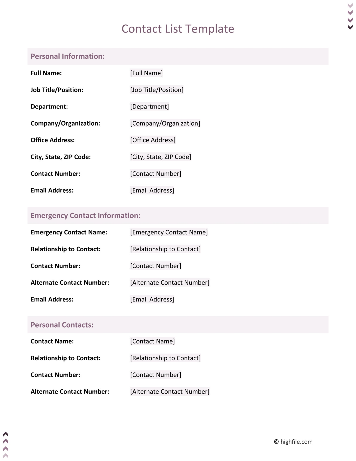 Contact List Template Word PDF Google Docs Highfile Contact List Template Word PDF Google Docs Highfile