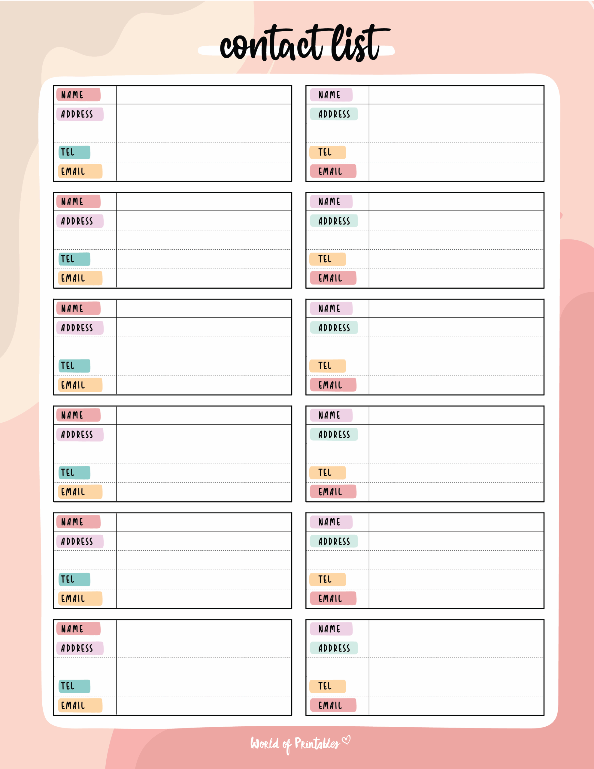 Free Contact List Template
