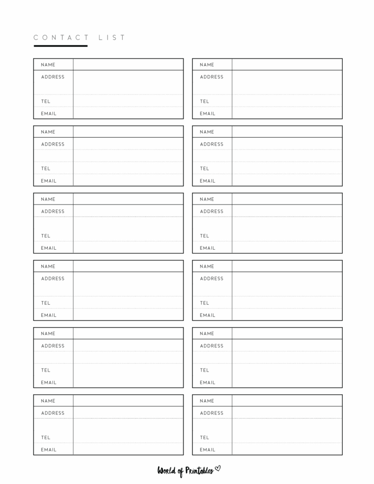 Contact List Templates 12 Of The Best Styles World Of Printables