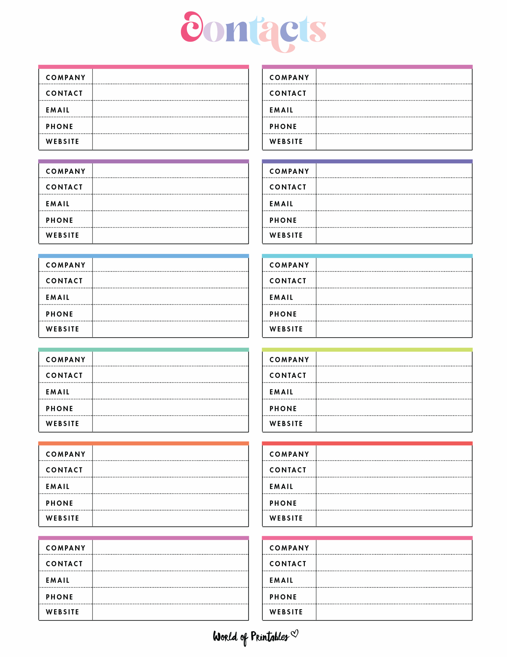 Contact List Templates 12 Of The Best Styles World Of Printables