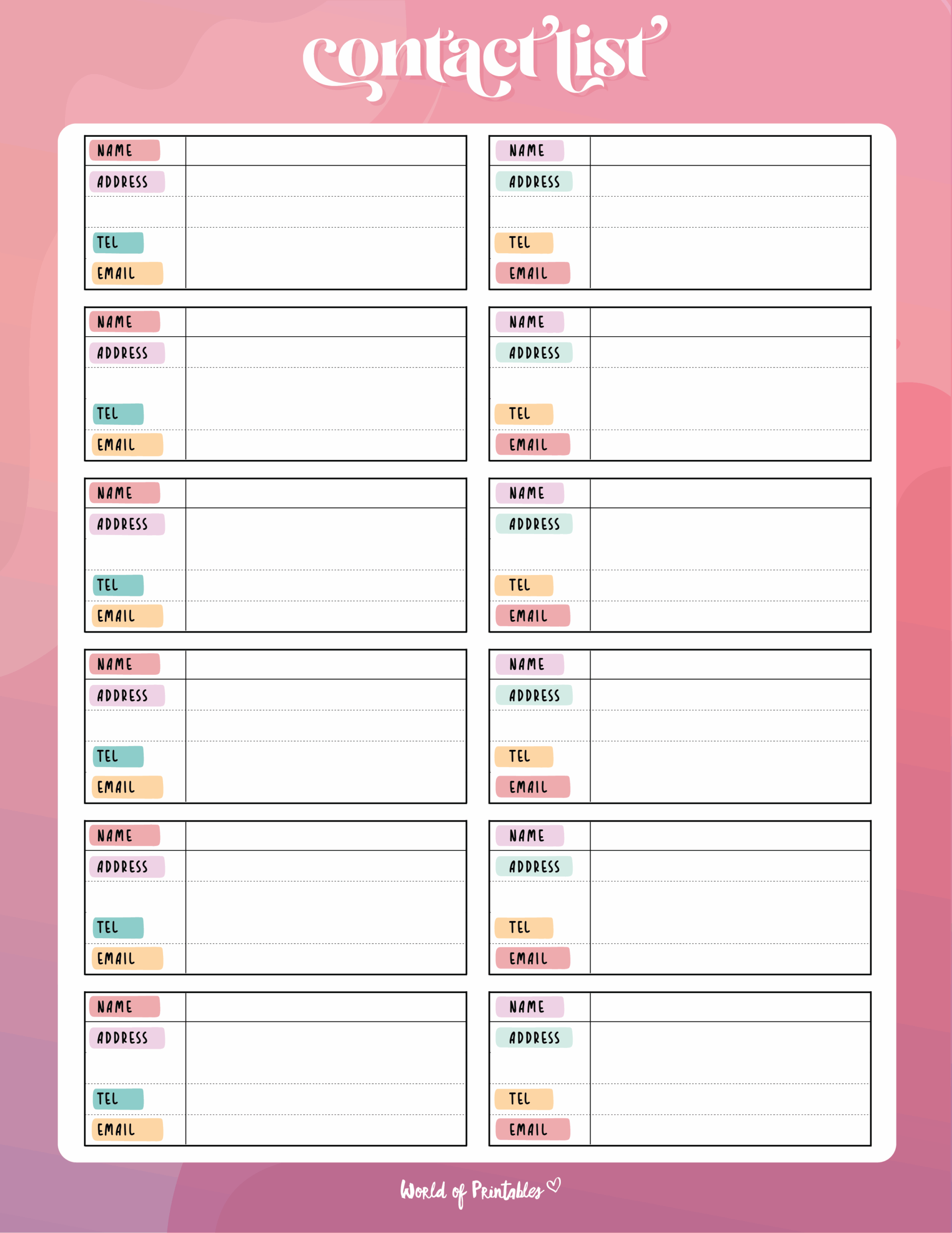 Contact List Templates 12 Of The Best Styles World Of Printables