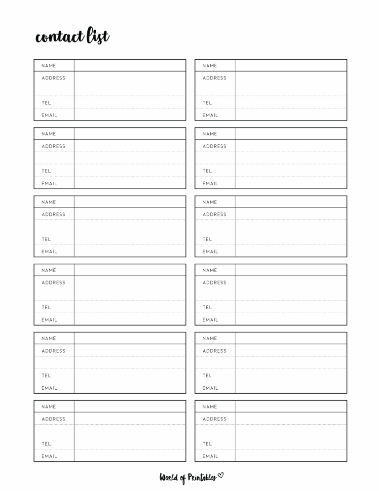 Contact List Templates 12 Of The Best Styles World Of Printables