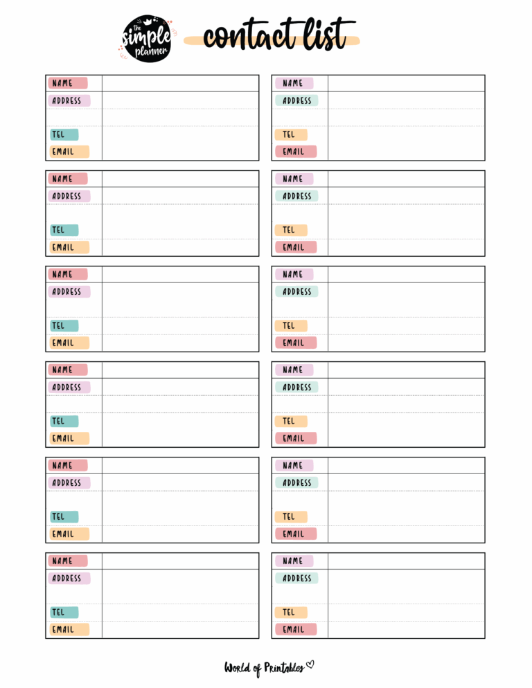 Contact List Templates 12 Of The Best Styles World Of Printables