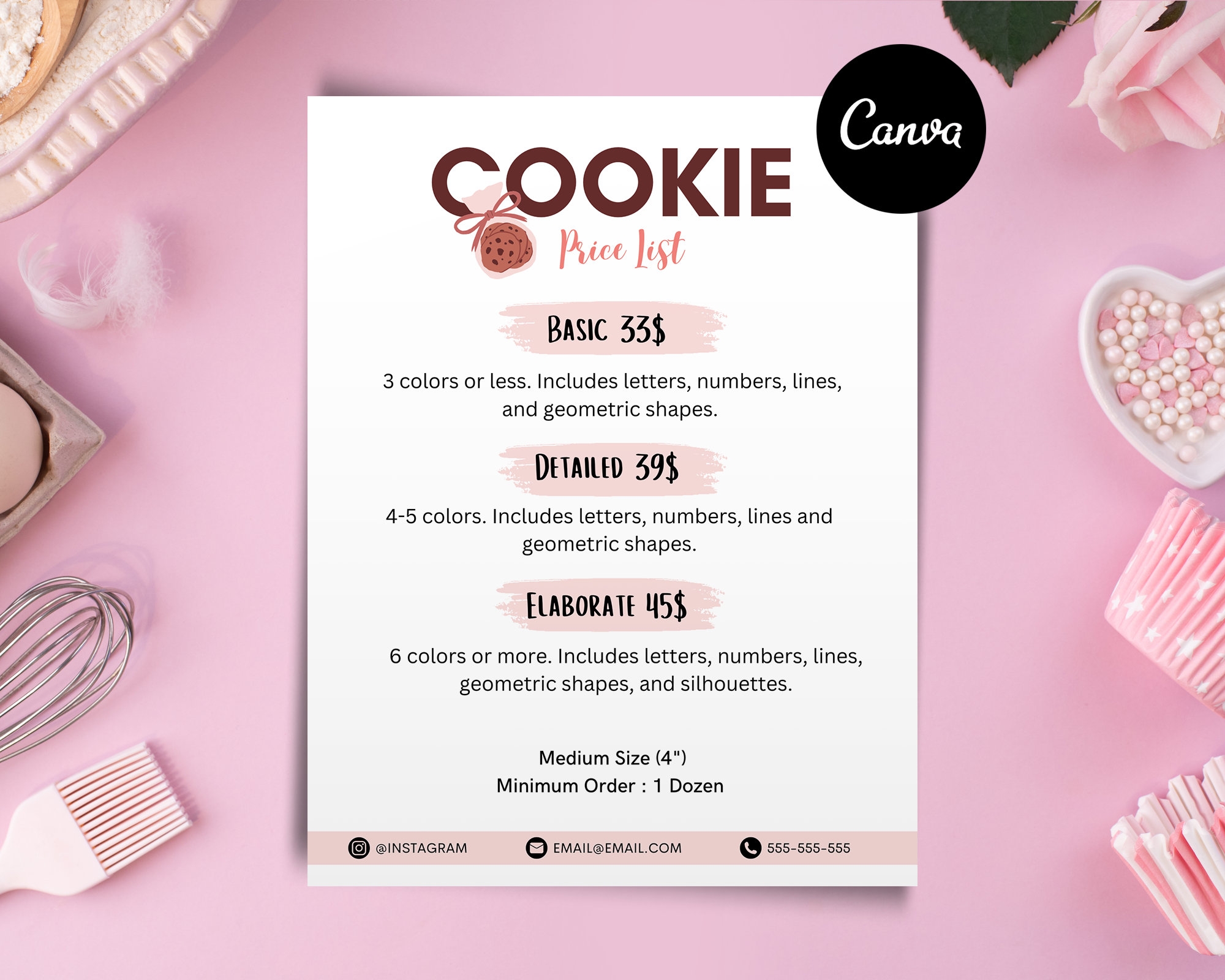 Cookie Business Price List Card Canva Editable Template Printable Personalized Card Digital Online Template Etsy