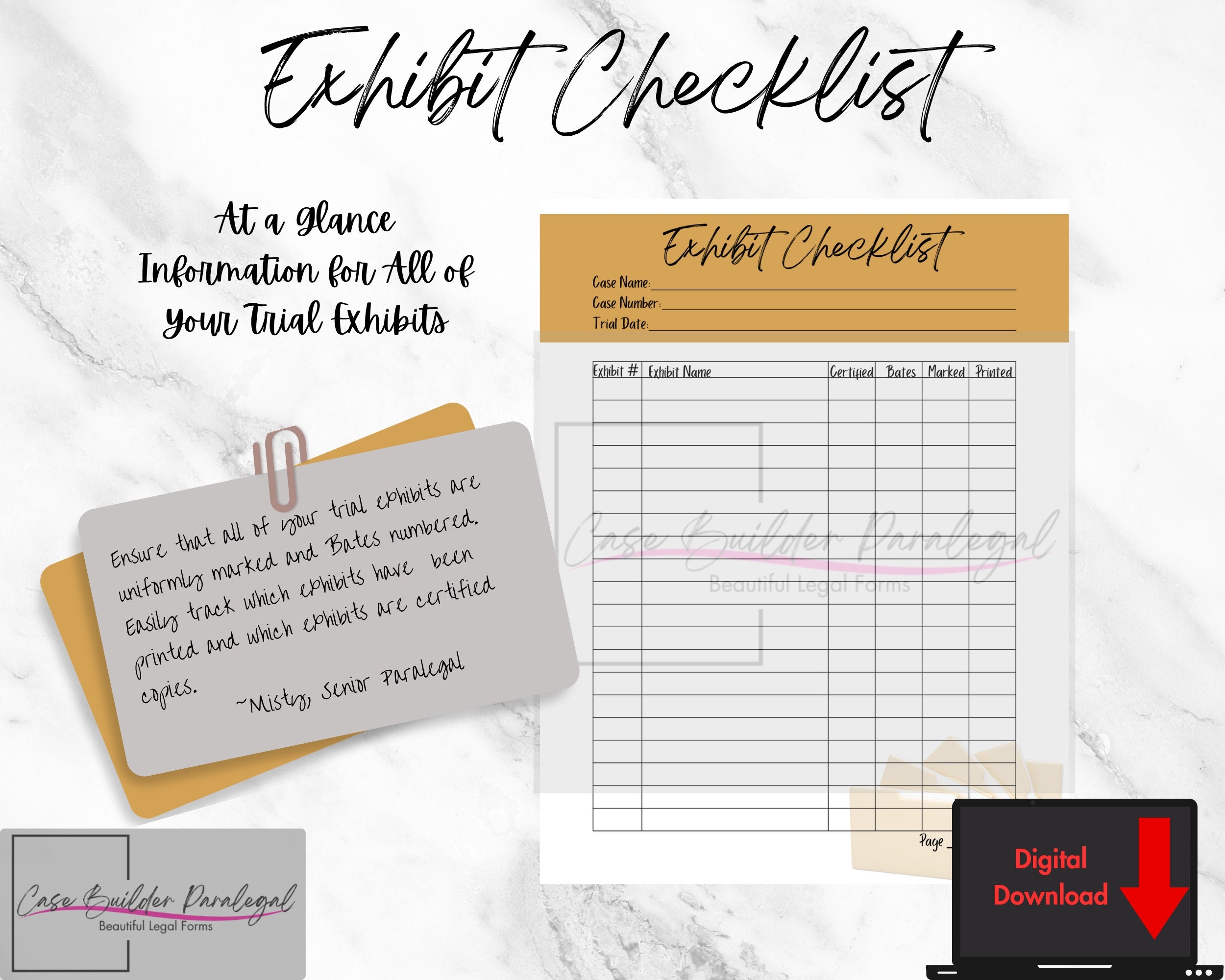 Court Exhibit List Template Etsy