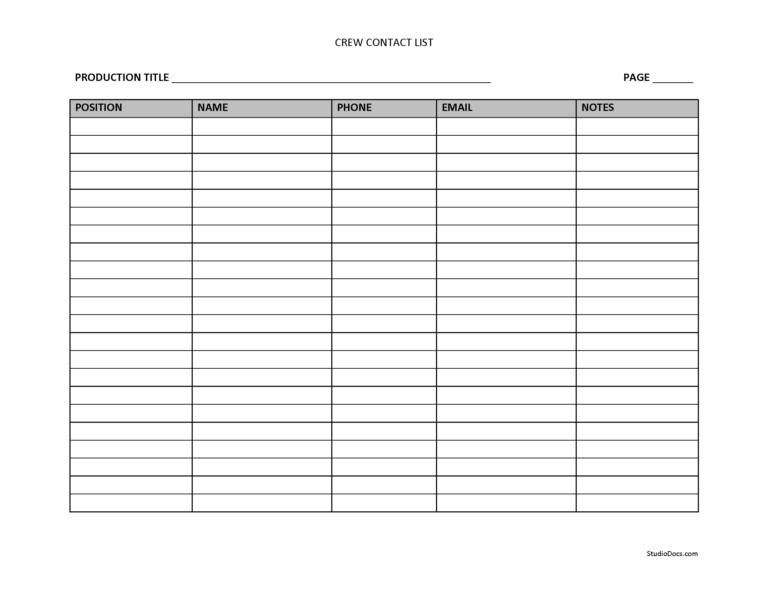 Crew Contact List StudioDocs
