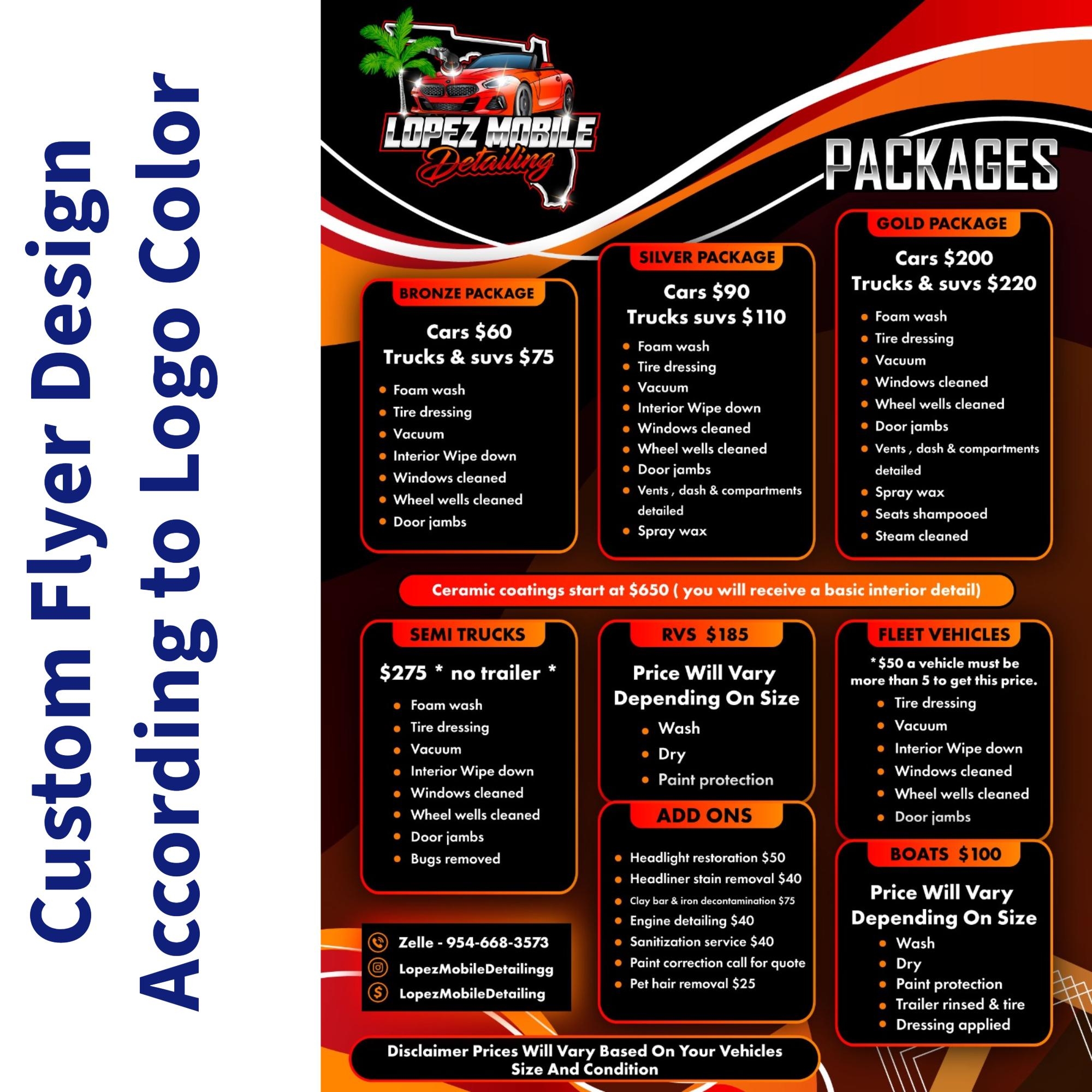 Custom Price List Design Mobile Detailing Auto Detailing Automotive Flyer Car Wash Auto Repair Wrap Work Mechanic Flyer Fabrication