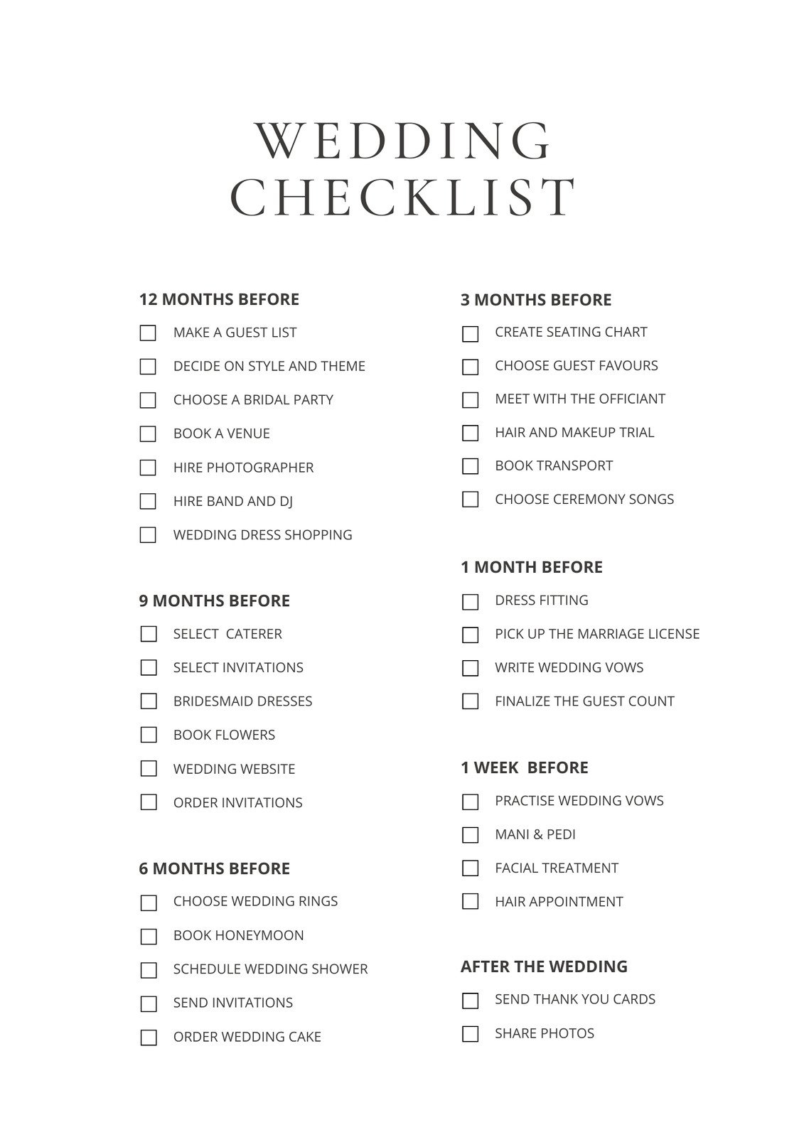 Wedding Photography Shot List Template