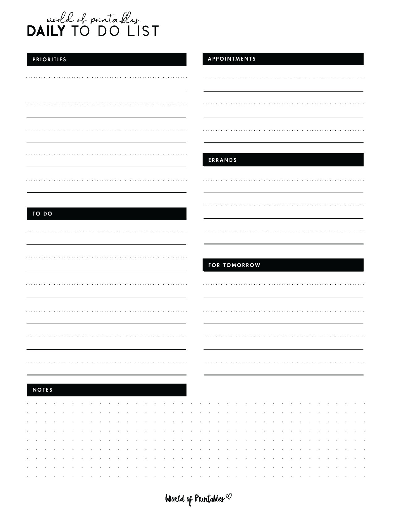 To Do List Free Printable Template